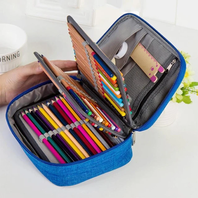 Pencil Case, 72 Slots Multi-functional Large Capacity Pens Case Pencil  Pouch Wrap Coloring Pencil Holder Organizer Stationary Bag - Blue