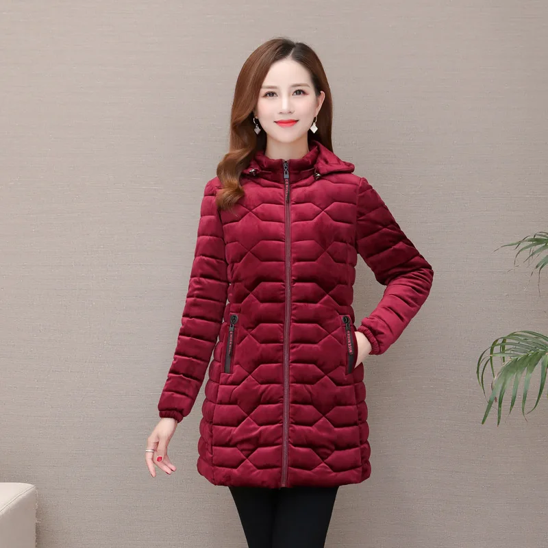 

Gold Velvet down Jacket Cotton-padded Clothes Women's Mid-length 2019 Autumn And Winter New Style Korean-style Middle-aged Mom C