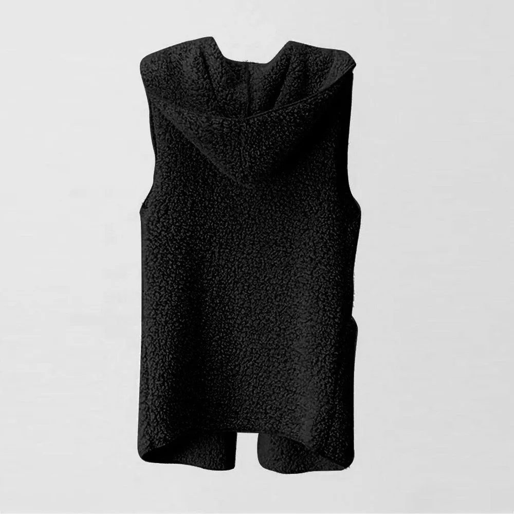 Женский кардиган, теплый жилет, куртка, Повседневный, флис, без рукавов, с капюшоном, жилет, пальто, зима, стежка, искусственный мех, однотонный жилет, верхняя одежда@ F13