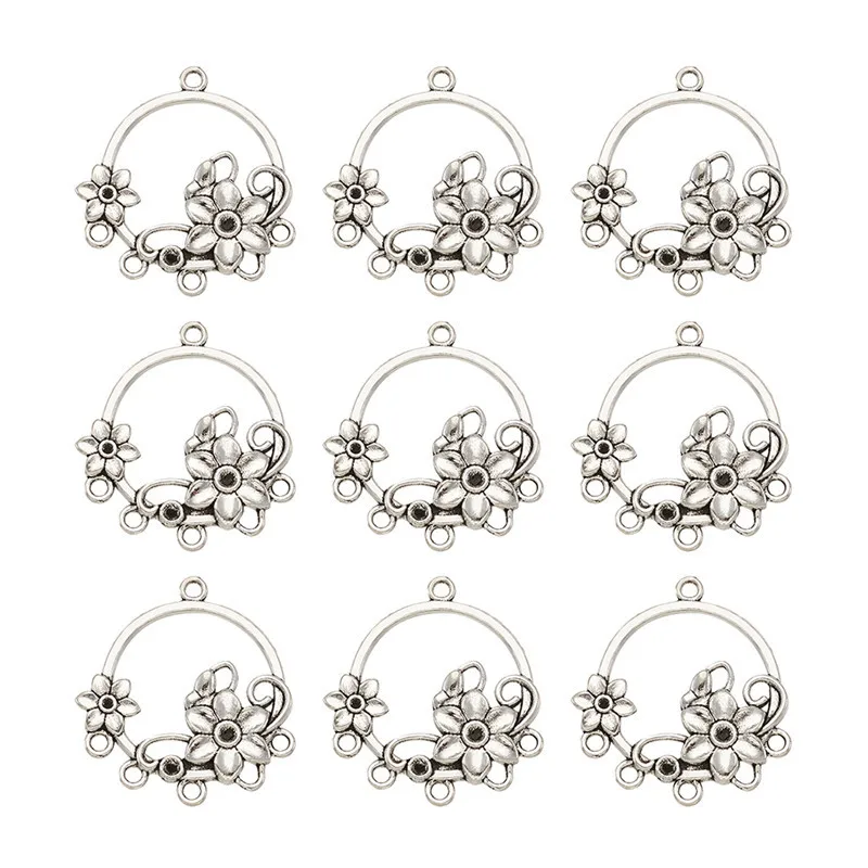 20 шт Античная Серебряная шляпа/цветок/луна-образный Тибетский Стиль Люстра компоненты звенья соединители для DIY серьги ожерелье изготовление