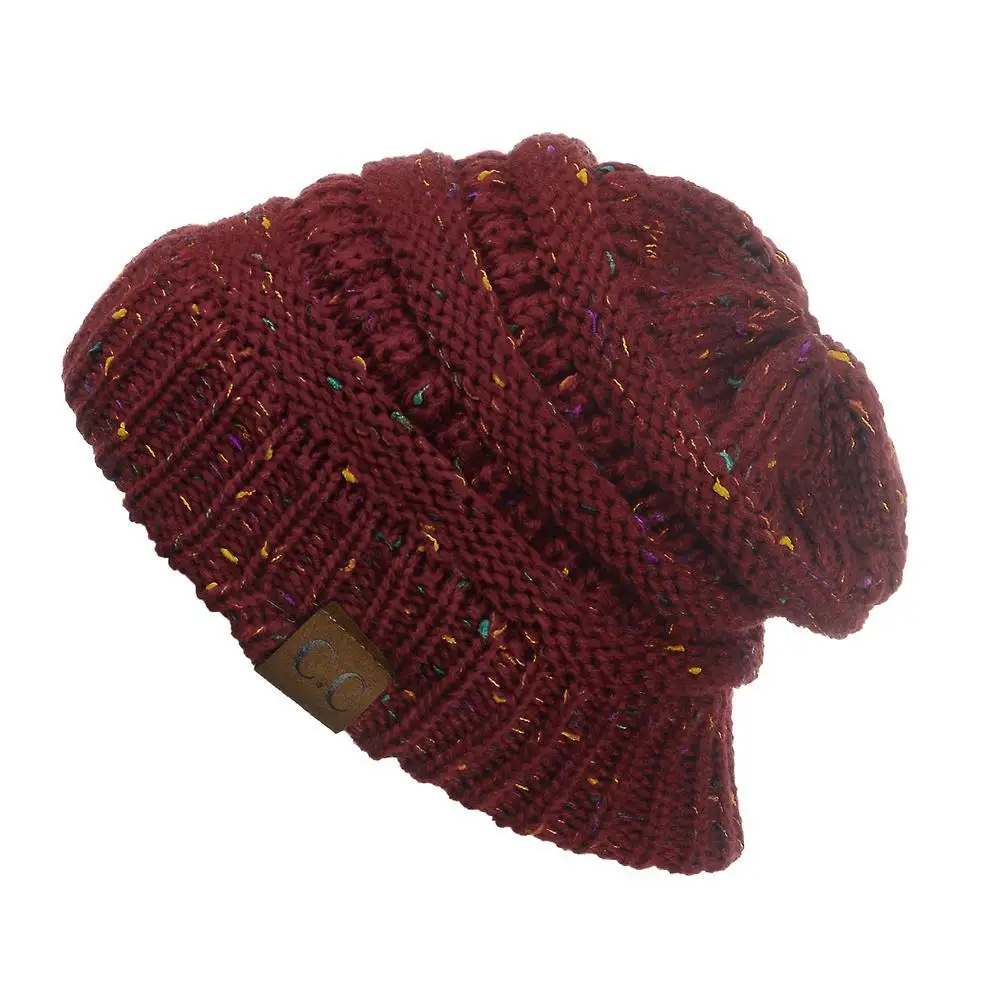 Женская зимняя теплая шапка вязанная из шерсти топ со средним отверстием, конский хвост, волосы закрыты, элегантные женские одноцветные и разноцветные головные уборы - Цвет: Красный