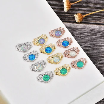 

KAMAF Fashion Connector DIY Bracelets Earrings Round Fire Opal Zircon Charms Rose Gold Color Copper Accessories