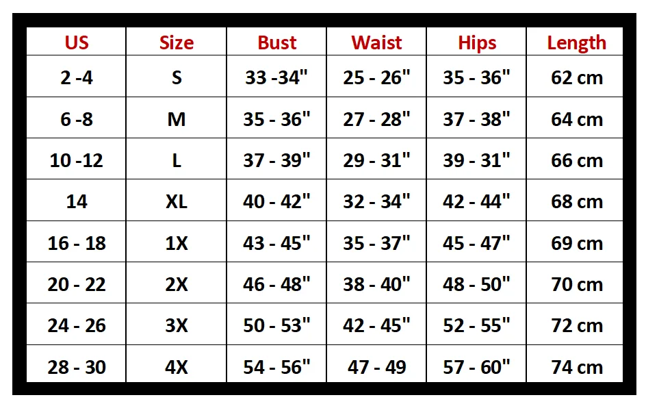 US Size Chart 1