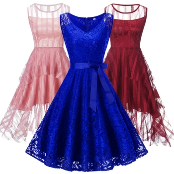 

New lace up red lace up short V collar wedding party prom dress 2020 bride marry Bridesmaid Elegant lady party Dresses