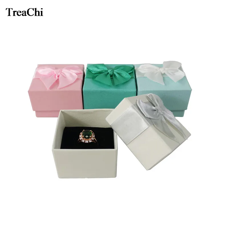 24Pcs/lot Quality Papper Jewelry Display Box Fashion Color Ring Jewelry Storage Organizer Ribbon Gift Box 5*5*3.8cm Wholesale