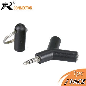 

R Connector 1pc Y type Jack 3.5 3 pole Double female to 3.5mm Stereo male plug earphone adapter with dust cap&metal keychain