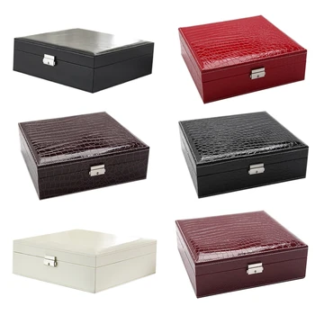 

Leather Square Jewelry Box With Mirror Jewelry Cases Storage Box