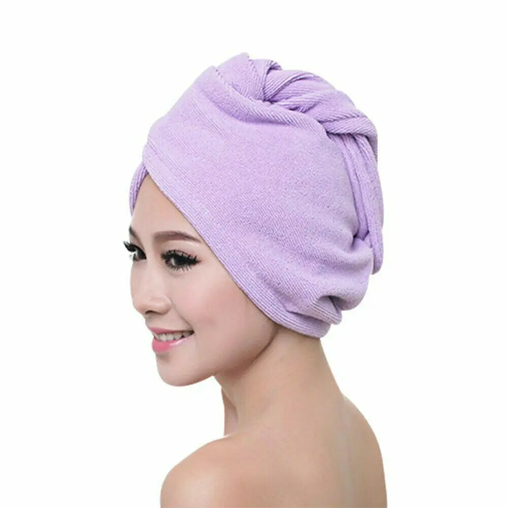 Микрофибра, женское быстросохнущее банное полотенце, обертка для волос, шапки, тюрбан, головной убор, шапка, душ, для сушки волос, инструменты для купания, салонное полотенце - Цвет: Фиолетовый