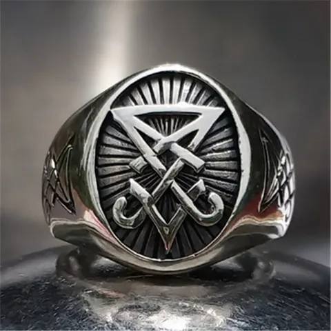 Gothic Lucifer Satan Signet Ring Fashion Punk Stainless Steel Seal Ring Men and Women Pagan Party Jewelry Gift Wholesale