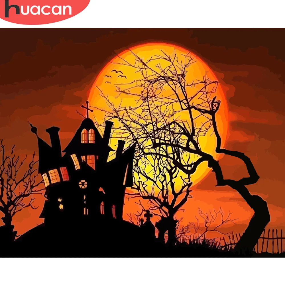 

HUACAN Painting By Numbers Halloween Scenery Kits Drawing Canvas HandPainted Home Decor DIY Oil Pictures By Numbers Landscape