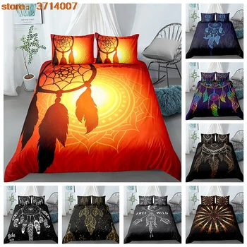 

Luxury Dream-catcher 100% cotton bedding Set Colorful Feather Duvet Cover Pillowcase 3D Printed Home Textile Bed Set 3pcs