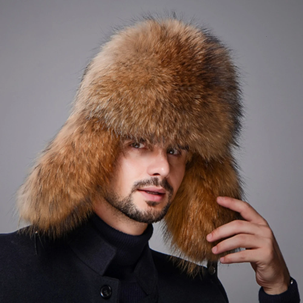 Real Vossenfur Bomber Hats Men natural Fox Fur Russian Ushanka Hats Winter Fat Hot Oren Fashion Real Vos Bont Bomber Cap
