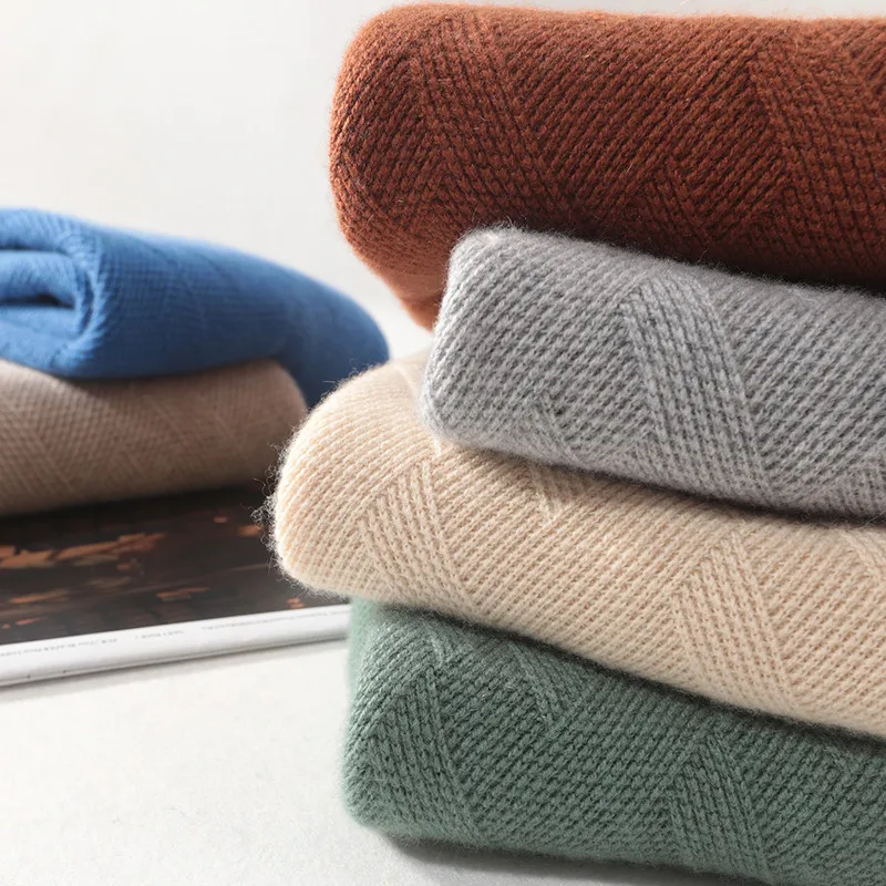 80% OFF Fall/winter new round neck cashmere sweater men's padded pullover sweater solid color loose casual men's wool knitted base shirt