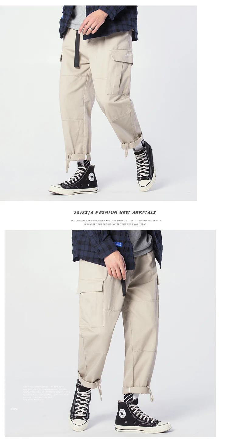 2019Spring And Autumn New Hong Kong Style Simple Solid Color Overalls Loose Casual Trousers Black / Khaki / Military Green M-3XL