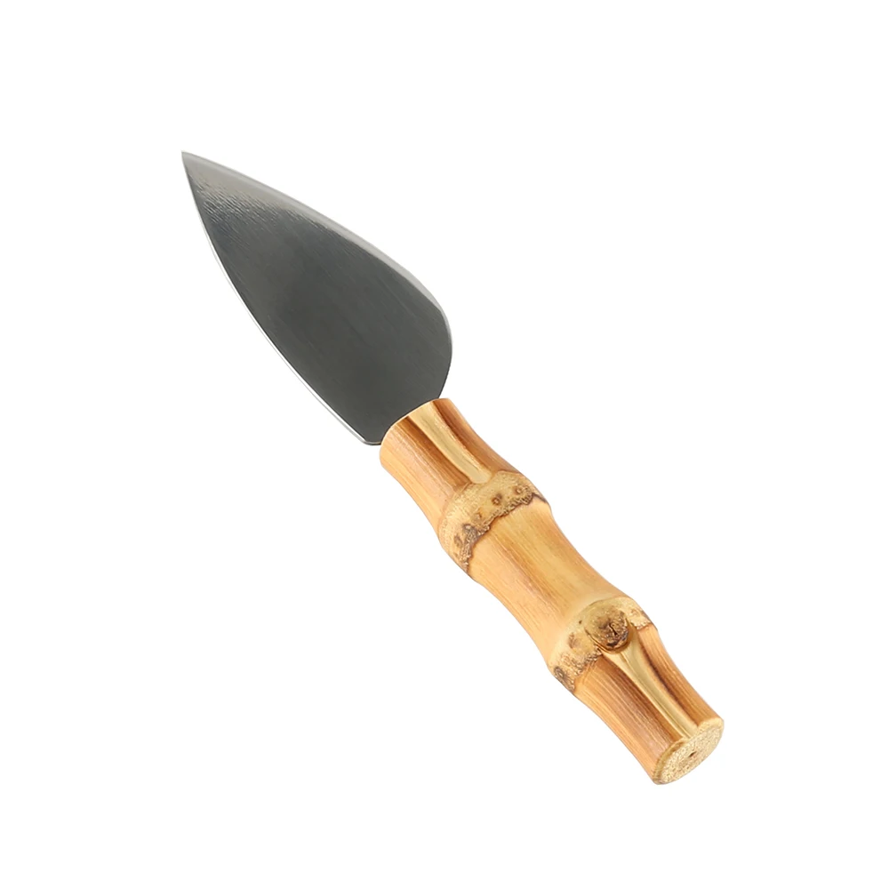 Stainless Steel Natural Bamboo Root Wooden Handle Fruit Dessert Toast Pizza Cream Butter Small Sharp Cutter Mini Cheese Knife