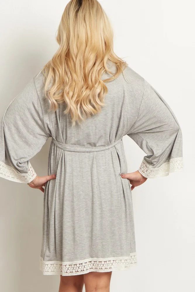 Maternity Robe Nightwear Lace Trim Half Sleeve Nightgown Sleepwear Breastfeeding Pajamas Pregnancy Labor Delivery Nursing Pijama (6)