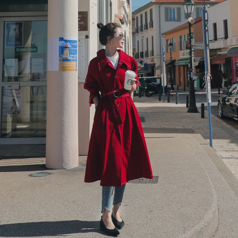 

Photo Shoot French Hepburn Elegant Single Breasted Waist Hugging Trench Coat 2020 Spring New Style WOMEN'S Dress Retro British S