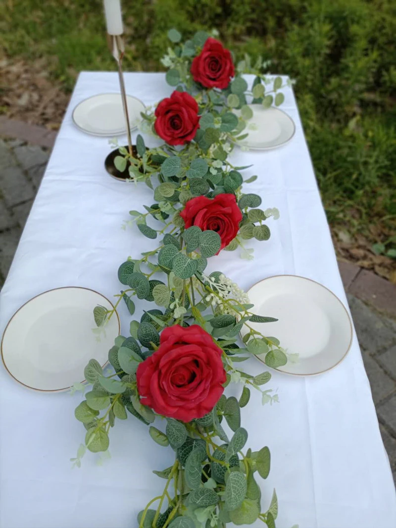 JAROWN Artificial Eucalyptus Flower Vine Rose Peony Wisteria Greenery Rattan Fake Flowers DIY Wreath Wedding Table Decoration Home Garden Flower Wall Decor Plants (28)