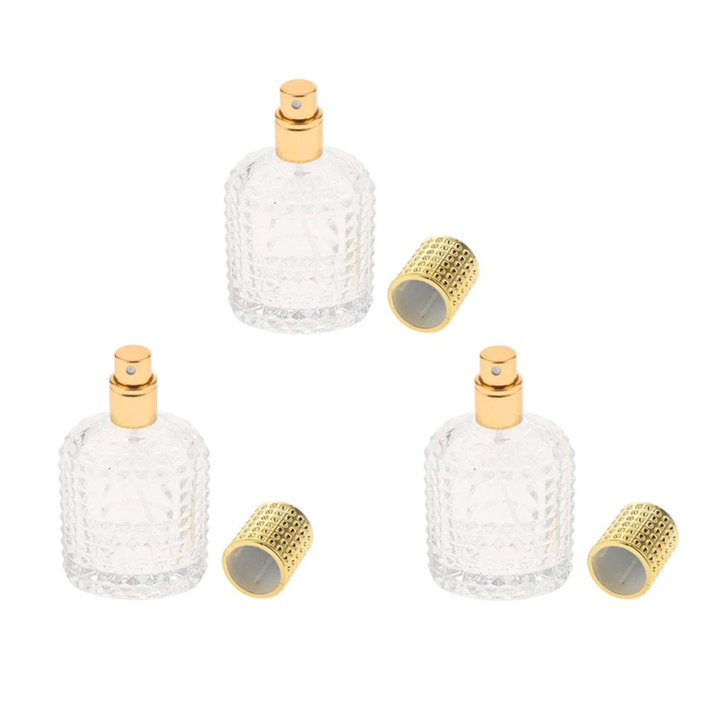 3pcs Pineapple Portable Glass Perfume Bottle With Spray Empty Refillable Bottles Gold 50ml