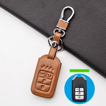 

Leather Car Remote Keychain Cover Case for Honda CRV Pilot Accord Civic Fit 2015-2018 4 Buttons Smart Key Car Wallet