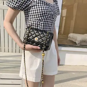 

New Fashion Ladies Chain Bag Flowers Small Fresh Ladies Shoulder Bag Rhombus Lattice Messenger Bag Leisure Small Square Bag