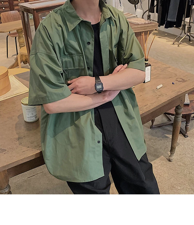 Harajuku рубашка Мужская Красивая однотонная Модная рубашка с коротким рукавом мужские Гавайские рубашки Повседневная Свободная одежда для мужчин