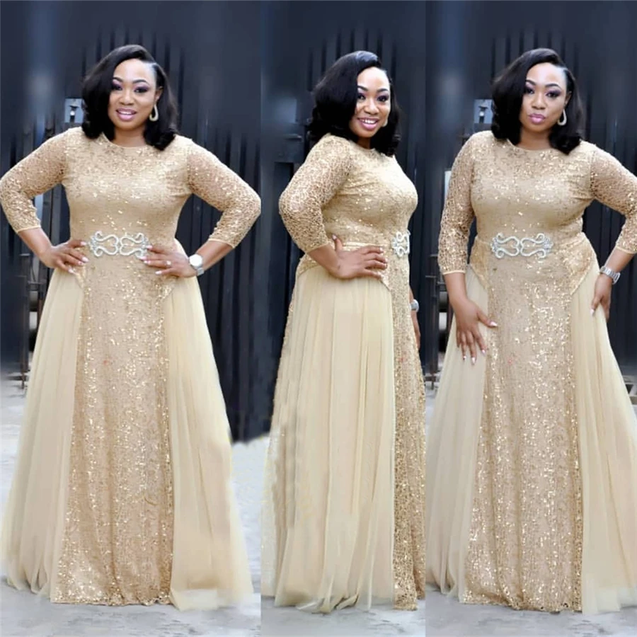 GuyuEra African Dress Women's Lace Sequins Round Neck Sleeves Daily Dress Evening Dress Party Dress (3)