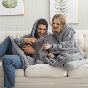 

Microfiber Plush Coral Fleece Blanket All Cover With Sleeves Warm Outdoor Pocket Hoodie Mantle Adult Hooded TV Blanket JJ50018