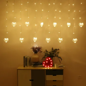 

2.5M 12 Love Heart Curtain Lights Wedding LED Fairy String Lights Lantern Romantic Valentine's Day Wedding Event Party Lighting