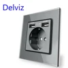 Delviz Toughened Glass Switch, Gray Crystal Panel 16A Wall Power Socket, AC 110V-250V 86mm*86mm, 1 Gang 2 Way Push Button Switch ► Photo 3/6