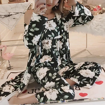 

Women Pajamas 3 Pieces Satin Sleepwear Home Clothing Women Sleepwear 3 in 1 Autumn Korean Sleepwear Pyjamas Sleep Pyjama Set