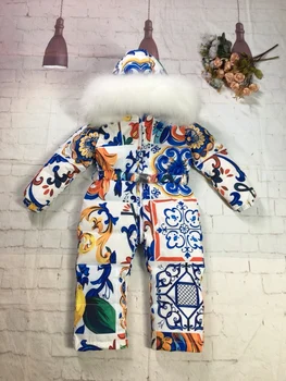 

High quality baby girls down hooded jumpsuit