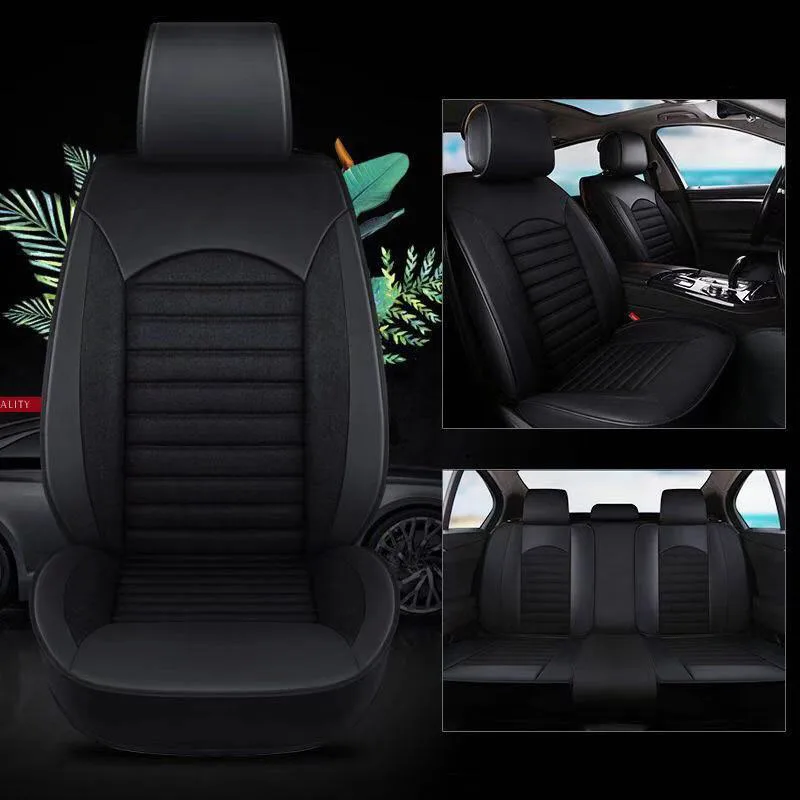 5 шт лен эко-кожа автомобильные чехлы на сиденья автомобильные чехлы на передние сиденья задние сиденья - Название цвета: black1