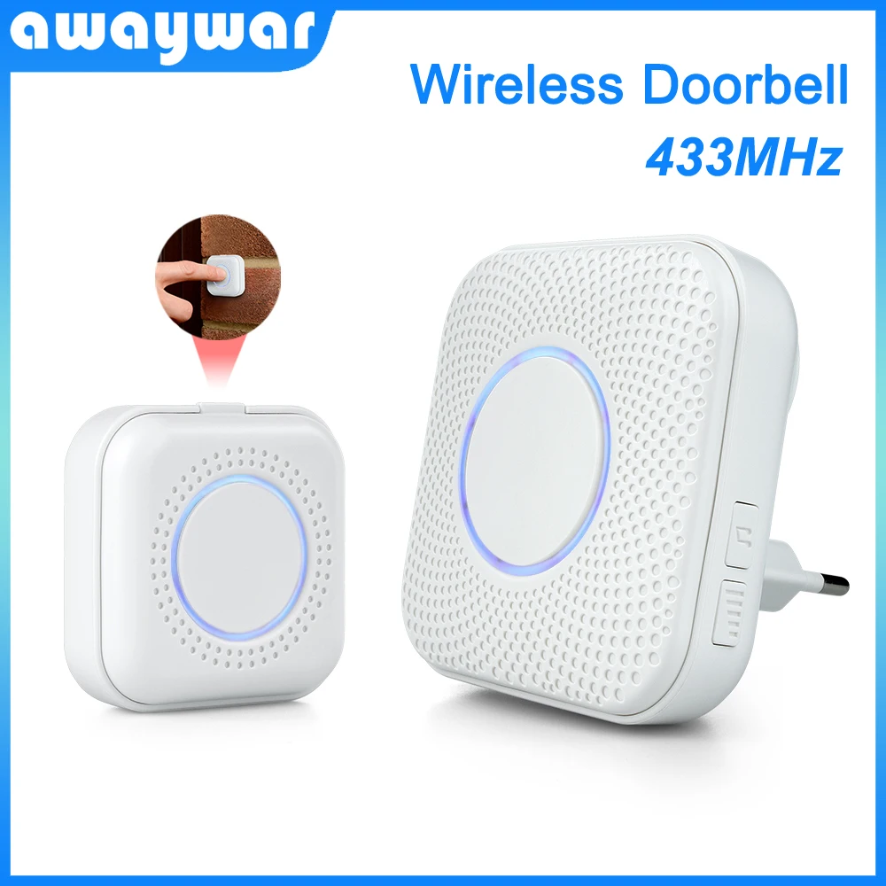 

433MHz Smart Wireless Doorbell Home Security Welcome visitor Doorbell Alarm LED light 36 Ring Songs with transmit Button Chimes