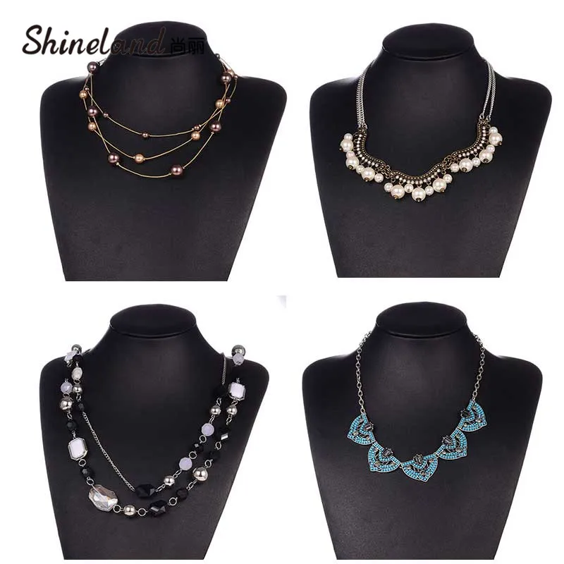 

Shineland Simple Long Double Layer Simulated Pearls Ladies Necklaces Clavicle Fashion Jewelry Sweater Chain Necklace For Women