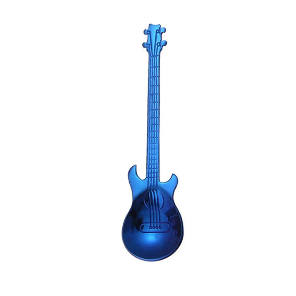 Blue Кофейная ложка, гитара, для питья, модная чайная ложка, нержавеющая сталь для ложек, домашняя, для мороженого, для кухни, молочный бар, для перемешивания, десерт - Цвет: Blue