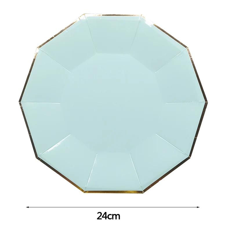 24pcs/set Green Pink Blue Paper Plates Cups Disposable Tableware Set for Wedding Birthday Party Baby Shower Supplies Gold Decor
