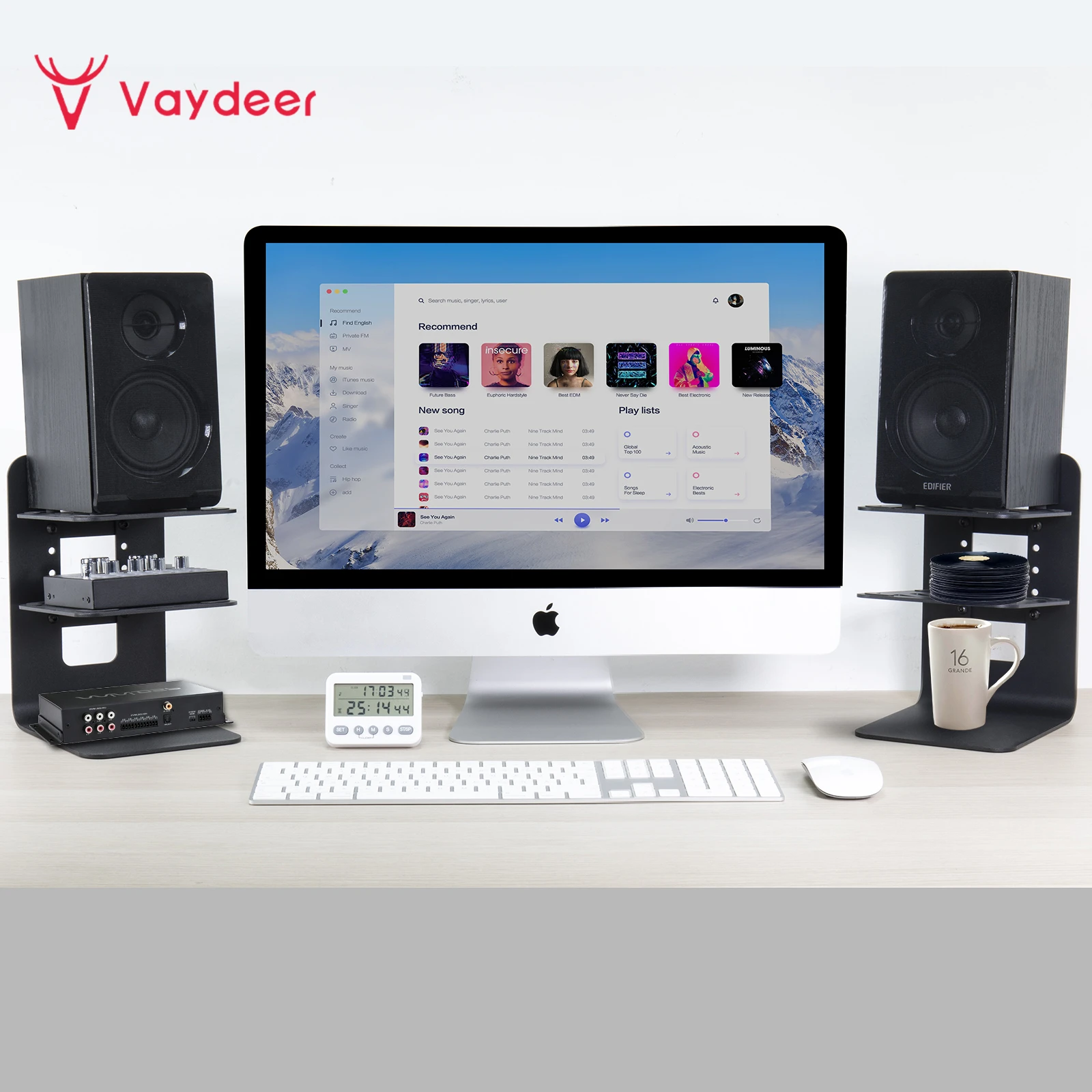 2Tiers Adjustable Metal Desktop Speaker Stand 1 Pair with Vibration