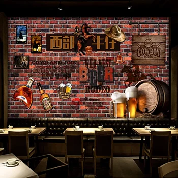 

Milofei manufacturers custom European and American retro brick wall western cowboy bar background wallpaper mural