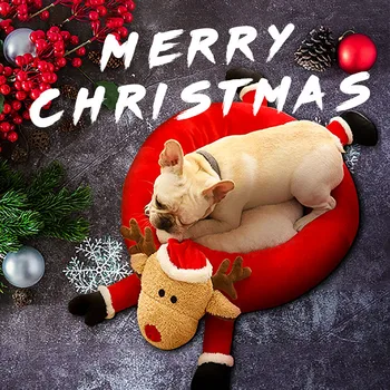 

Cute Cat House Half Closed Christmas Warm Soft Winter Pet Dog Elk Cartoon Bed Cushion House Sleeping Nest Winter Mat 19Dec31