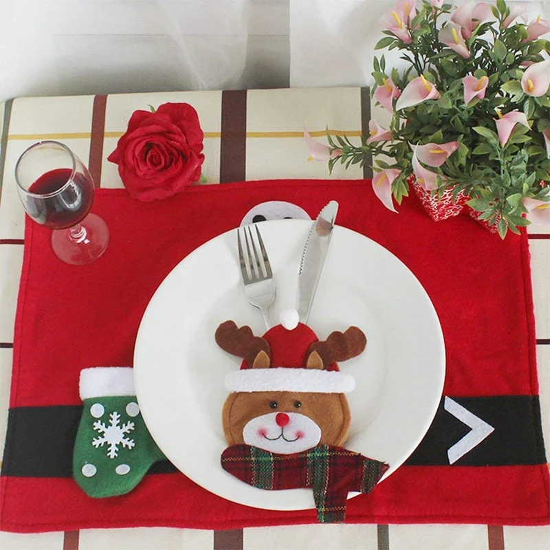 NHBR-6pcs держатель для столовых приборов, полотенца, ножи, вилка, ложка, милая посуда в форме Санта Клауса для кухни, украшение, Рождественский стол