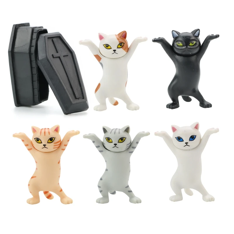 El gato elevó el ataúd gato bailarín portalápices soporte para teléfono móvil hecho a mano modelo adornos