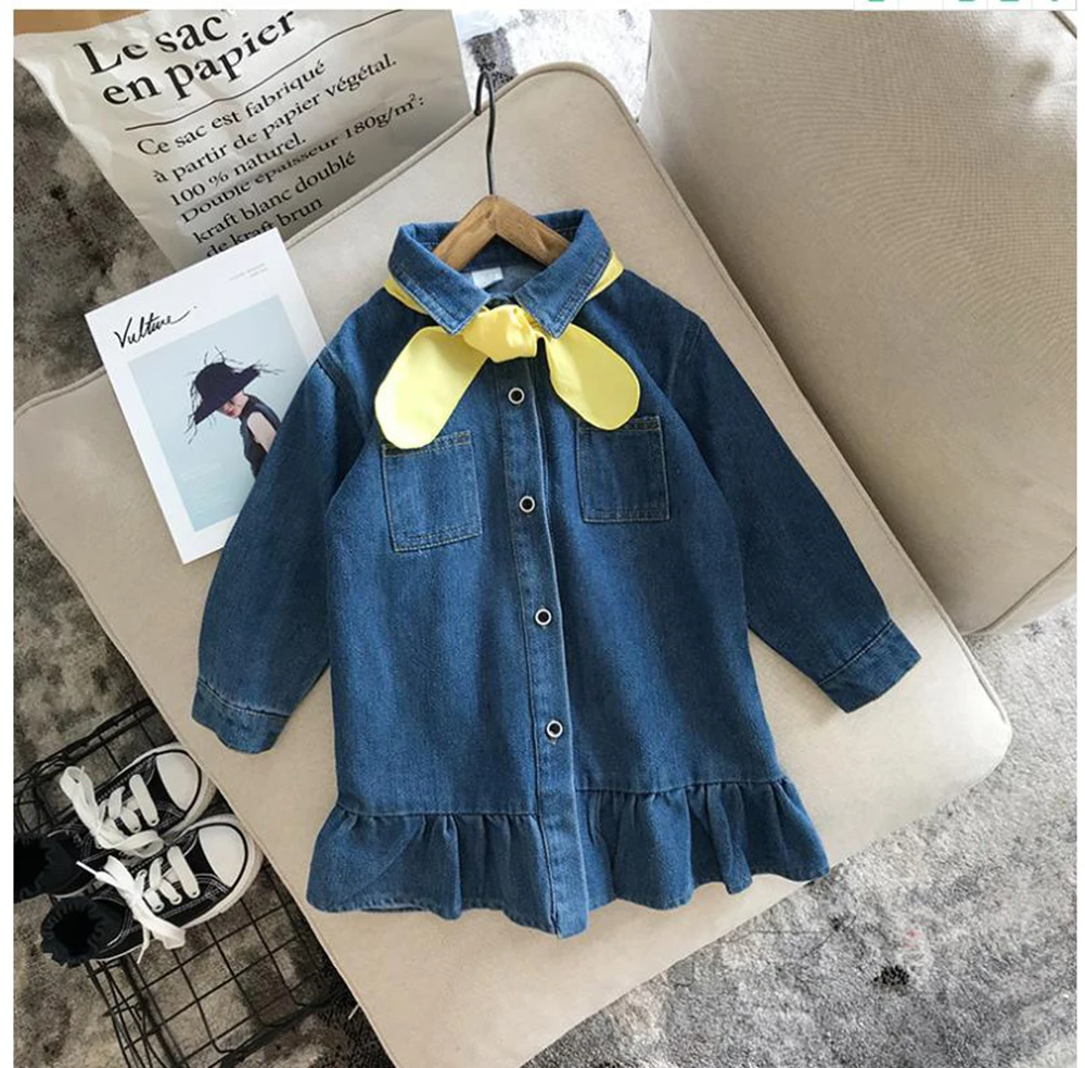 

Girl Winter Dress Designer Denim Jeans Dress Bow Dress One Picece Princess Dress Long Sleeve Luxury Costume Xmas Party Dresses