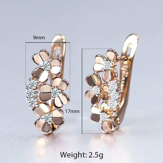 Shaped Stud Earring 585 White Rose Gold Color Geometric Cut Out Leaf Clear Cubic Zircon Drop Earrings for Women Girl GE291