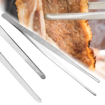 

30cm Long Metal Straight Tongs BBQ Barbecue Food Clips Tweezers Stainless Steel Kitchen Meat Food Picking Tongs Utensils Tool