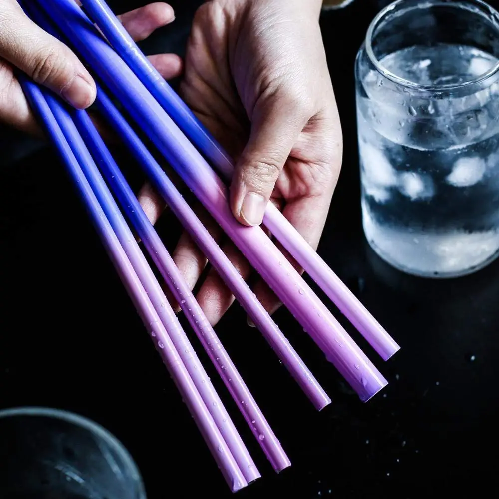 

Reusable Stainless Steel Straw Induction Temperature Color Change drinking Straw with cleaner brush