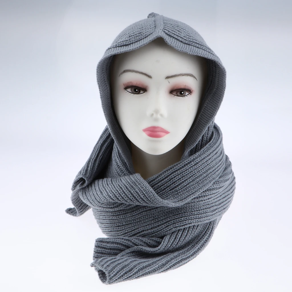 Hooded Winter Scarf for Men & Women- Chunky Knitted Scarves Hoodie Hat Warm Knitted Earflap Hats Snood Wraps Crochet Scarves