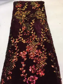 

5yards african sequins velvet lace fabric good quality african velvet lace fabric with sequins for women party dress ZXOC201