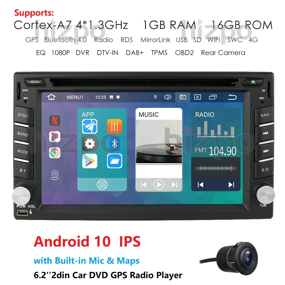 

2 din Android 10 cassette player for Universal Car Radio Tape Recorder 6.2 inch with WIFI GPS Navigation Bluetooth Free Map Cam
