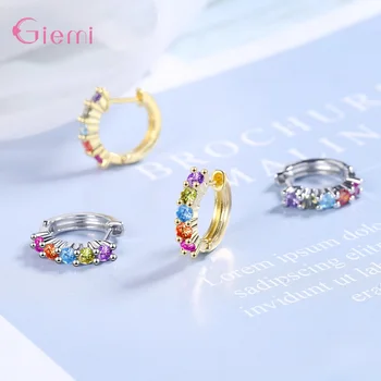 

New Popular Women Luxury Colorful Cubic Zirconia Hoop Earrings 925 Sterling Silver Shiny Crystal Earrings Jewelry For Birthday